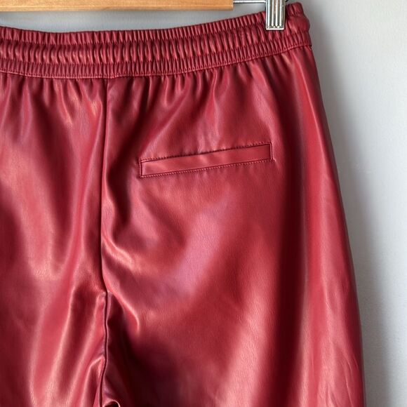 Zara Red High Waisted Faux Leather Pleather Jogger Pants EUC - Picture 8 of 11